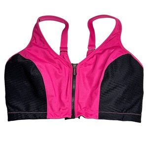 Glamorise Pink Black High Impact Support Zipper Front Racerback Sports Bra 40F